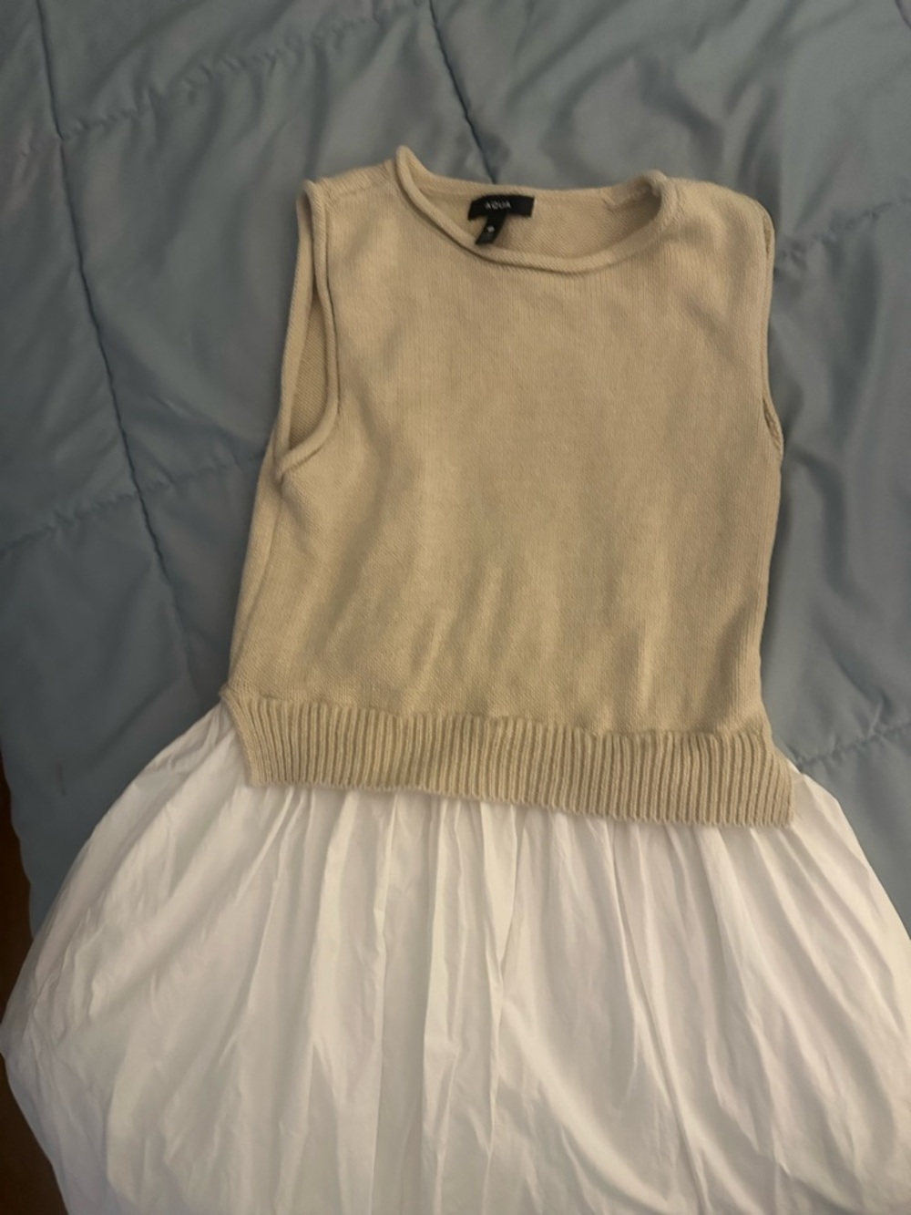 Aqua Beige Knit V-Neck Sweater Vest